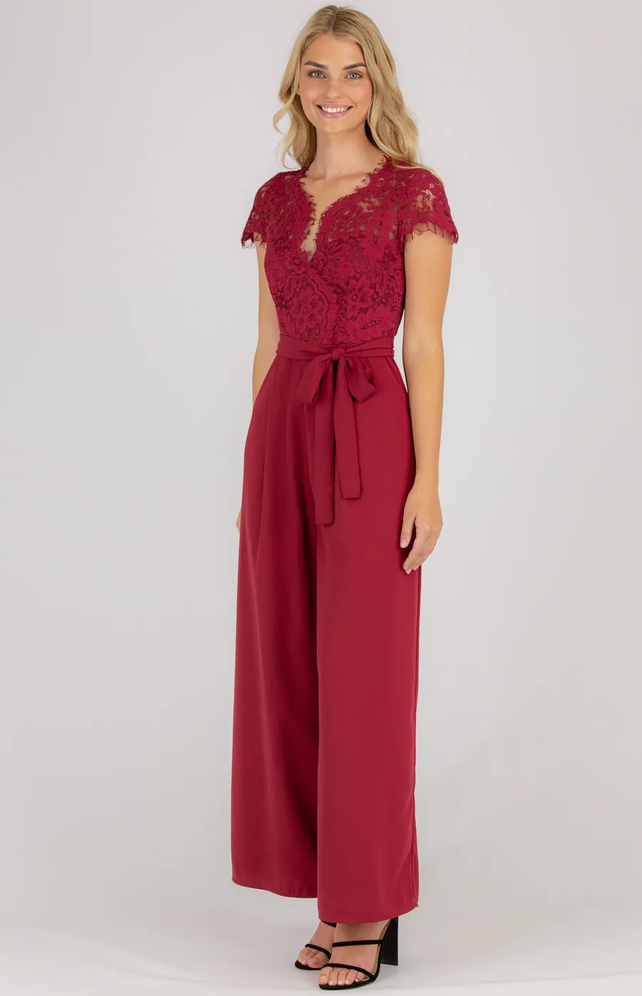 Lace Contrast Wide Leg Jumpsuit (AJP901A)