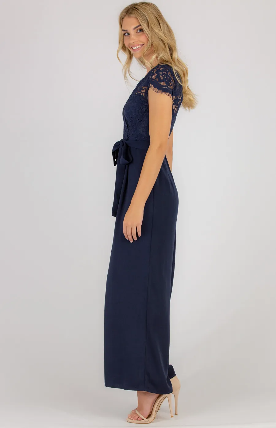 Lace Contrast Wide Leg Jumpsuit (AJP901A)