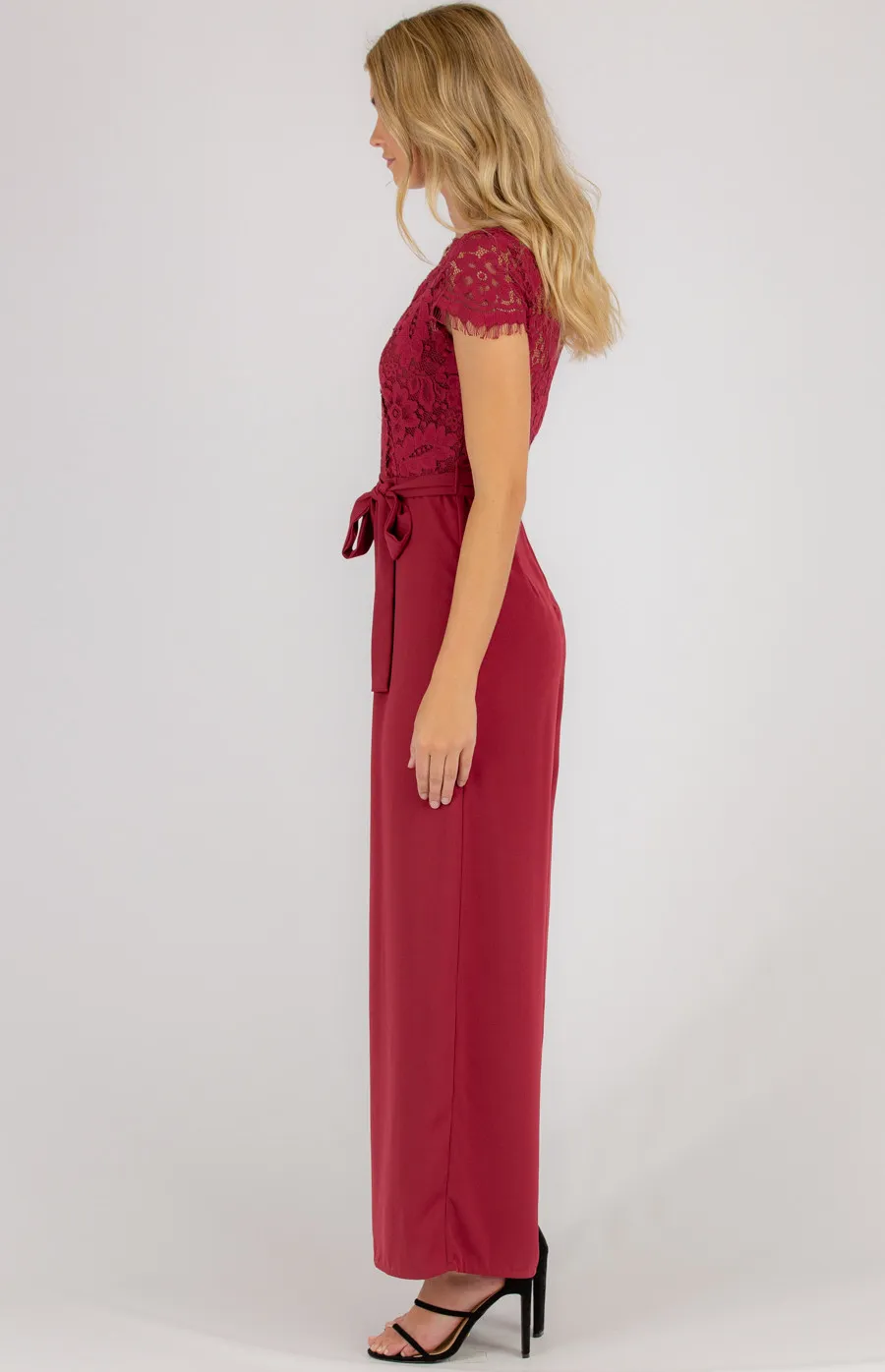 Lace Contrast Wide Leg Jumpsuit (AJP901A)