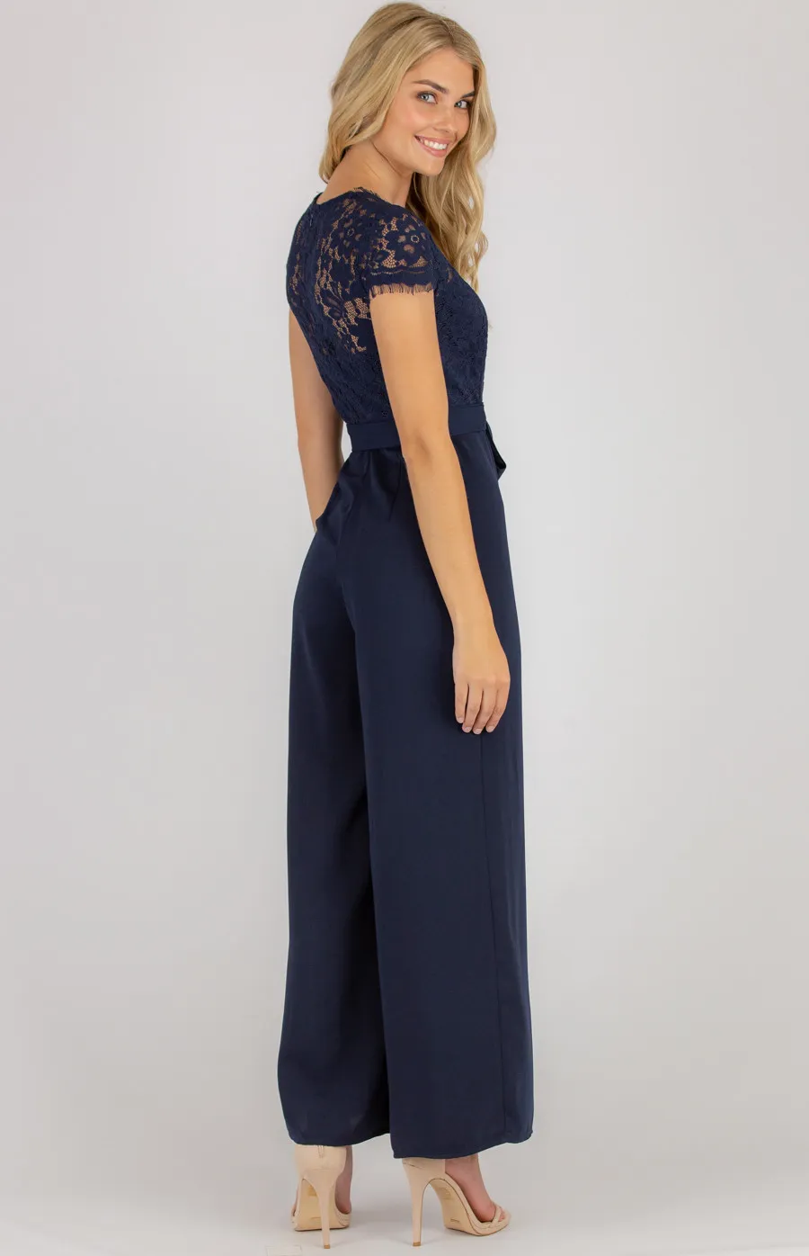 Lace Contrast Wide Leg Jumpsuit (AJP901A)