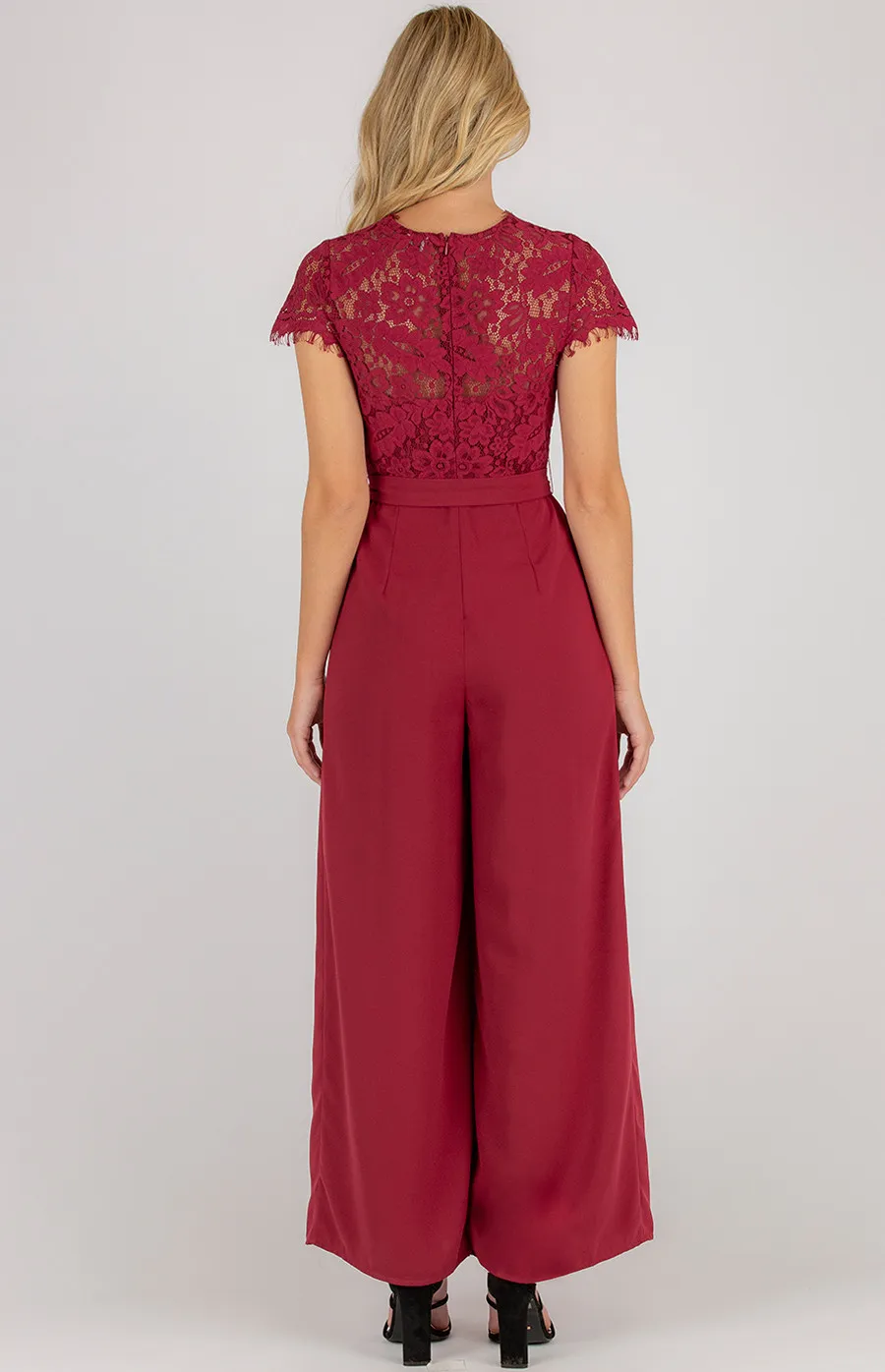 Lace Contrast Wide Leg Jumpsuit (AJP901A)