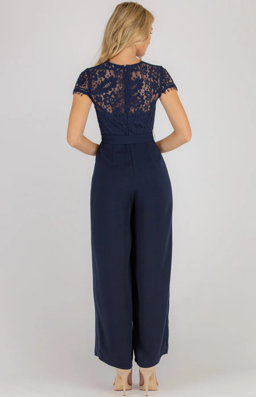 Lace Contrast Wide Leg Jumpsuit (AJP901A)