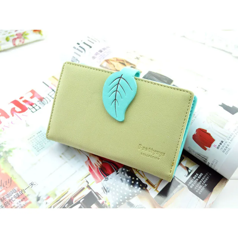 Lady Retro leaf Purse Card Holder Hit Color Clutch Wallet Bag