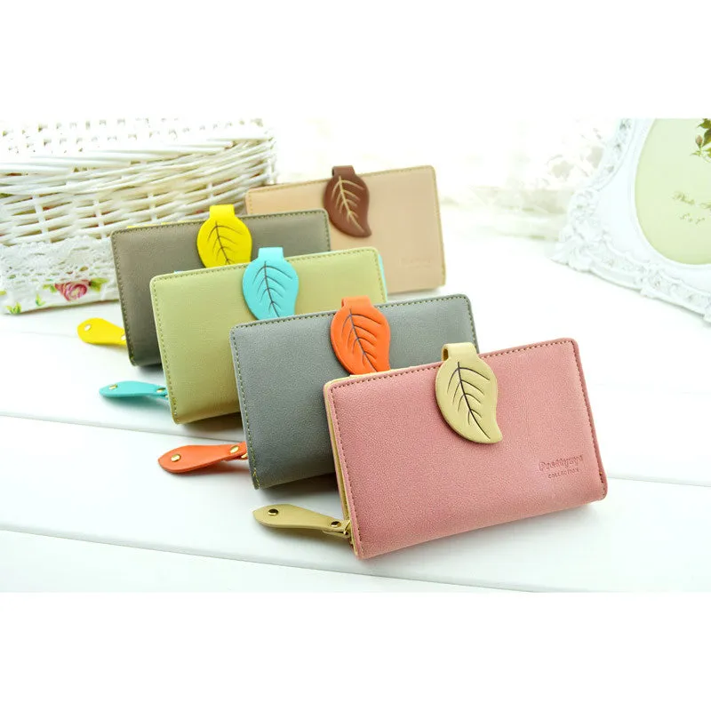 Lady Retro leaf Purse Card Holder Hit Color Clutch Wallet Bag