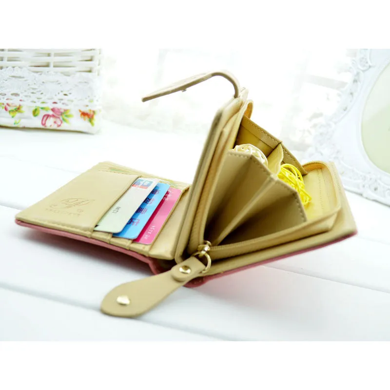 Lady Retro leaf Purse Card Holder Hit Color Clutch Wallet Bag