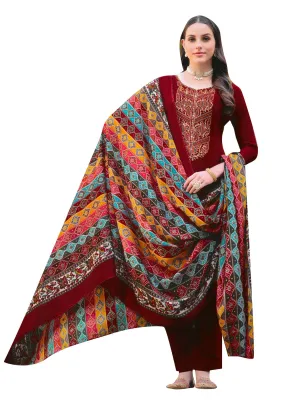 Ladyline Rayon Embroidered Salwar Kameez Suit with Bandhani Printed Dupatta | Palazzo Pants