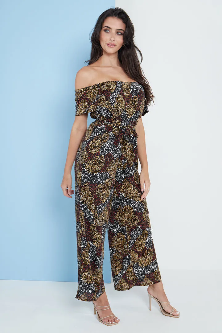 Lilura London Multi Spot Print Bardot Culotte Jumpsuit