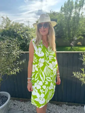 Lime Floral Sleeveless Tunic Dress Jade