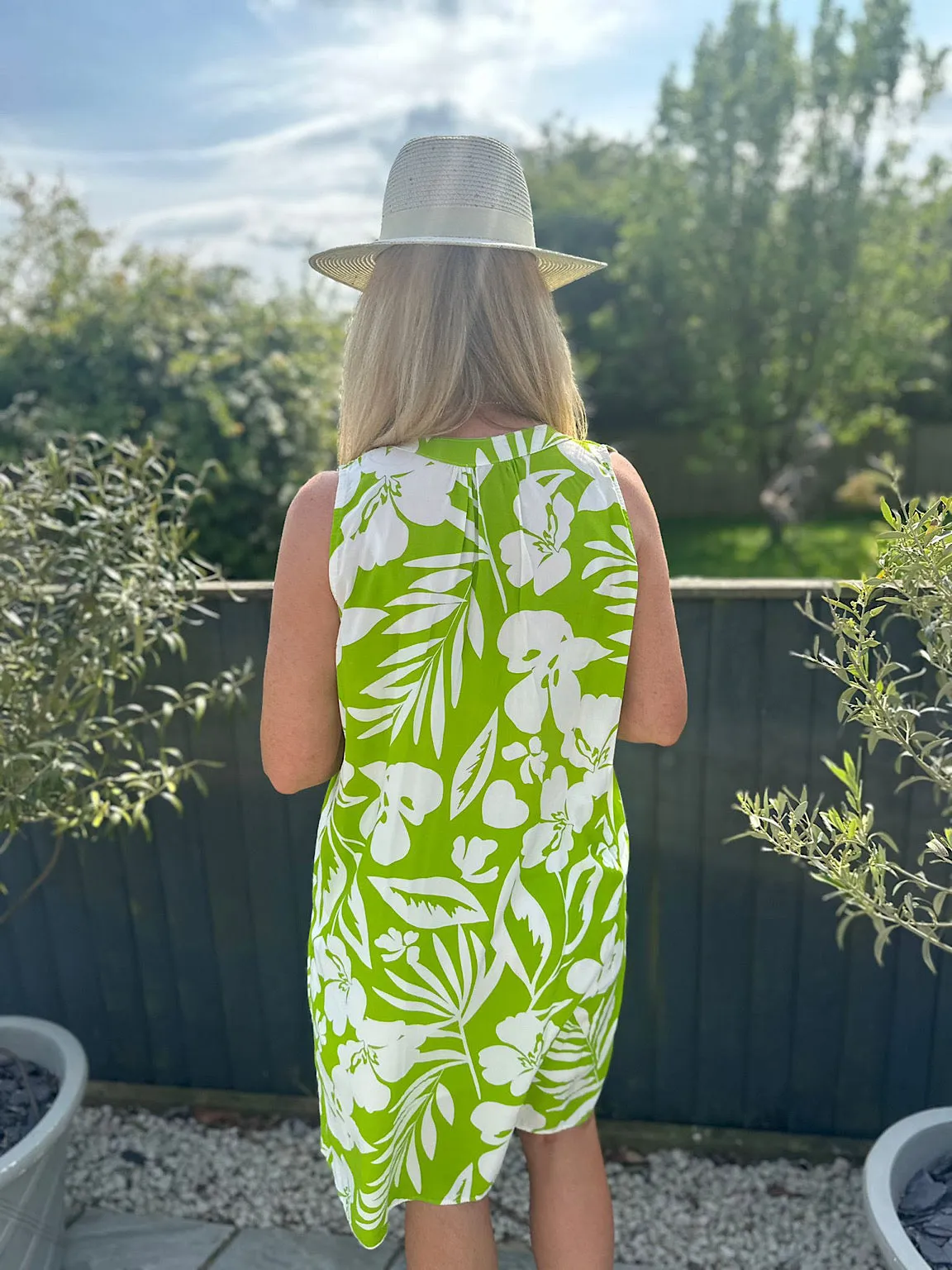 Lime Floral Sleeveless Tunic Dress Jade