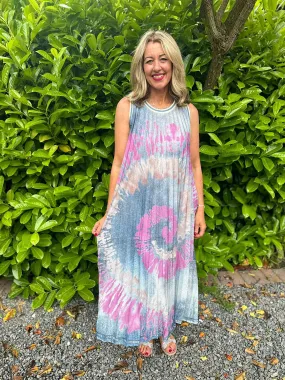 Lipstick Sparkle Tie Dye Pleated Dress Fiona