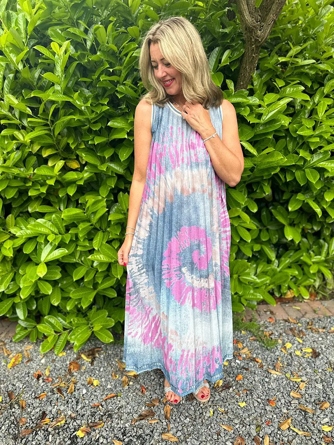 Lipstick Sparkle Tie Dye Pleated Dress Fiona