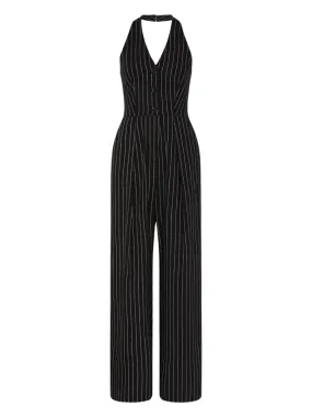 Marella Amanda Pinstripe Halter Jumpsuit in Black