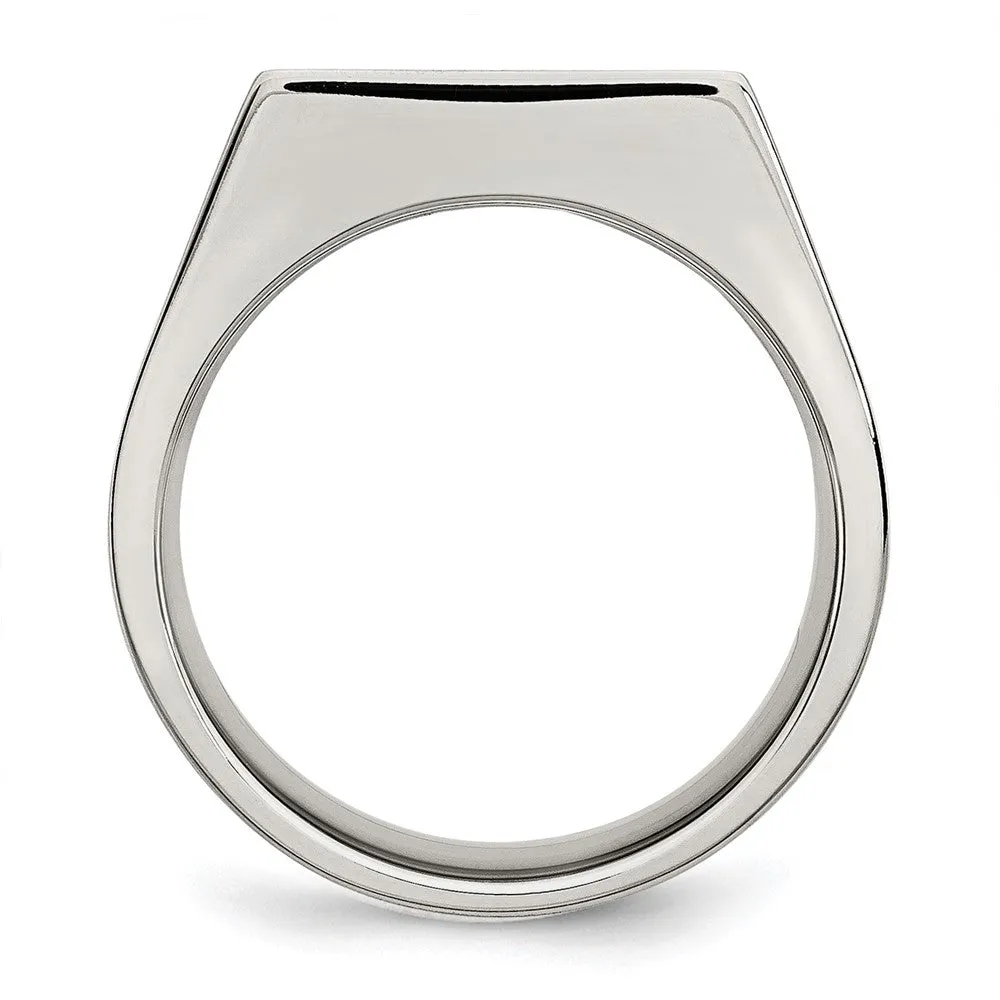 Men's 9mm Stainless Steel Brushed Signet Tapered Fit Ring