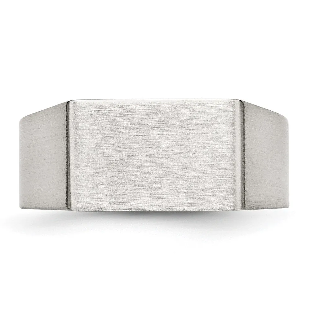 Men's 9mm Stainless Steel Brushed Signet Tapered Fit Ring