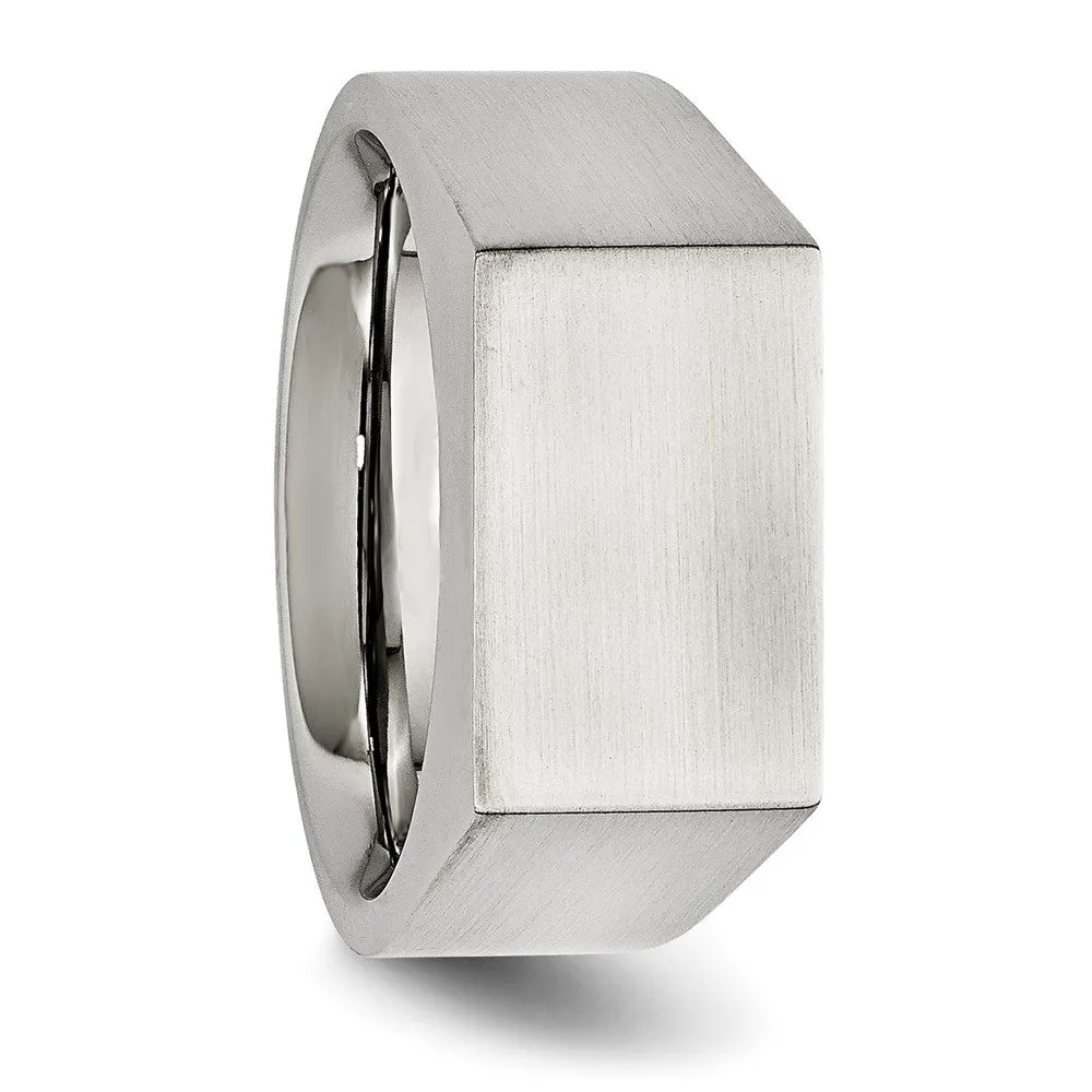 Men's 9mm Stainless Steel Brushed Signet Tapered Fit Ring