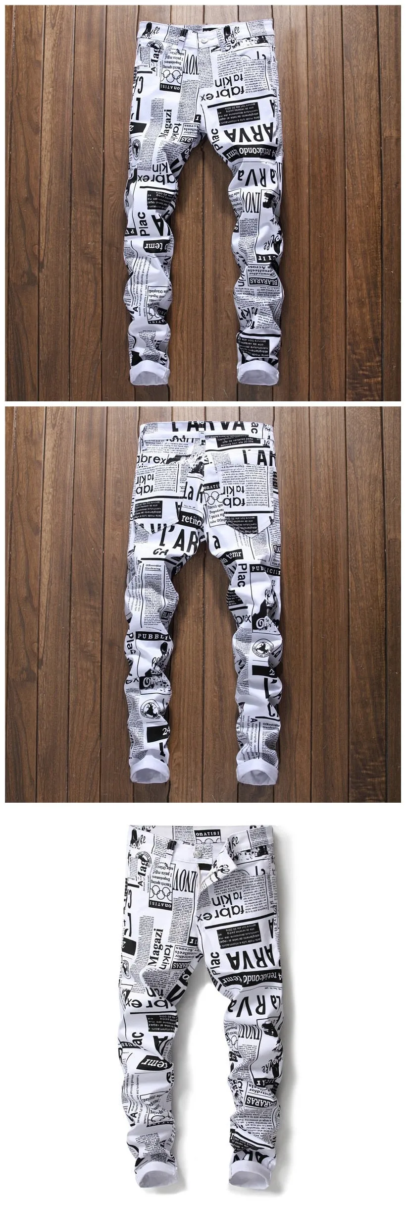 Men's Hip Hop Style Digital Letter Printed Mid Waist Stretch Skinny Jeans