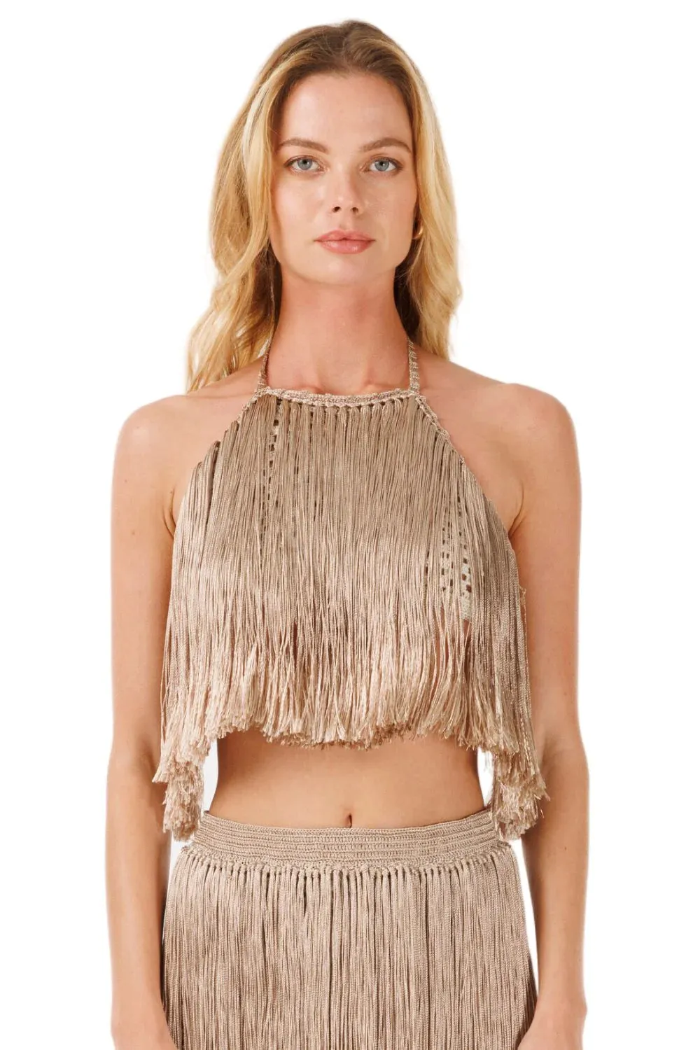 My Beachy Side - Meringue Hand Crochet Fringed Top - Bronze