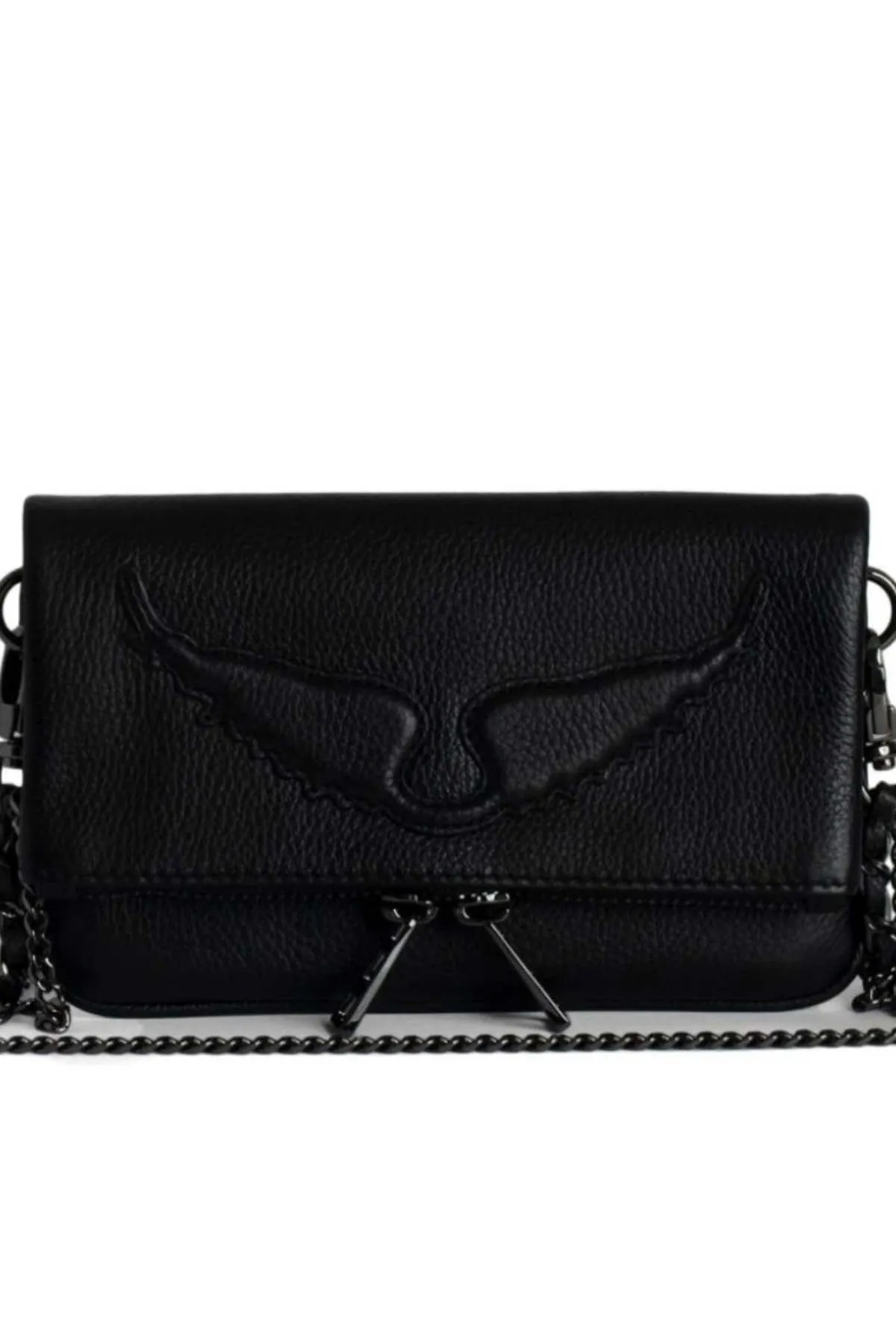 Nano Wings Grained Leather Clutch - Rock