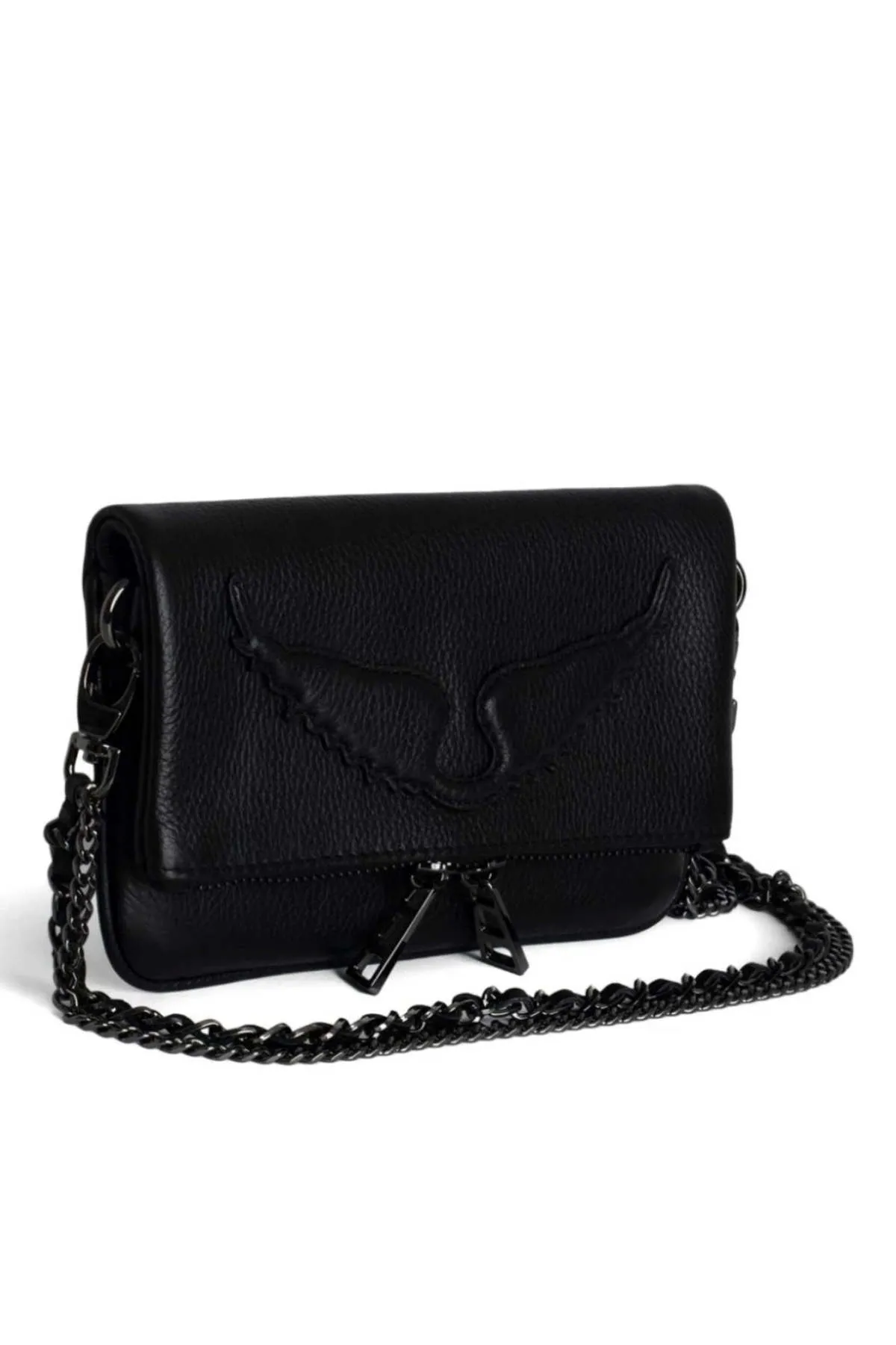 Nano Wings Grained Leather Clutch - Rock