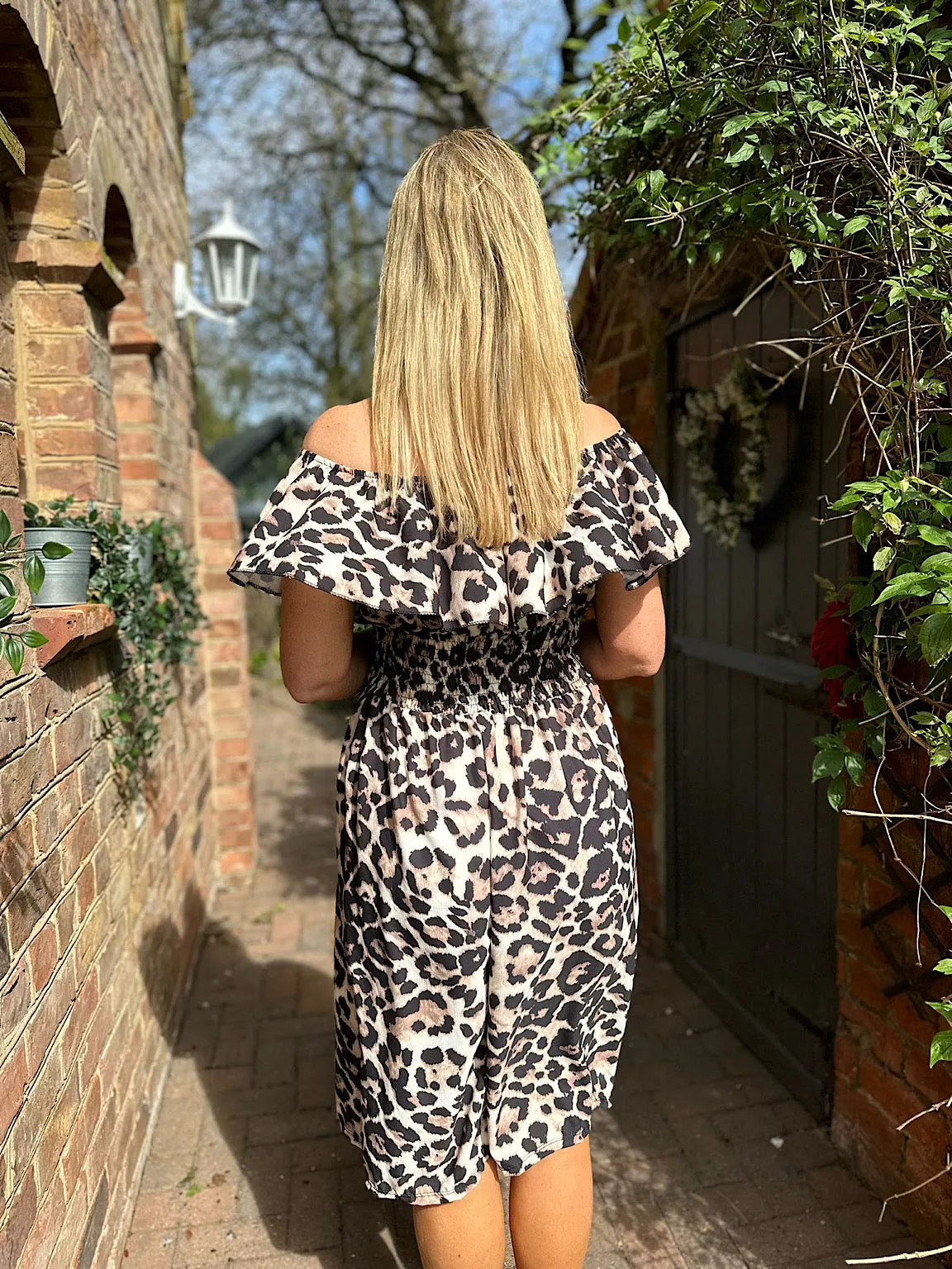 Natural Leopard Print Midi Jumpsuit