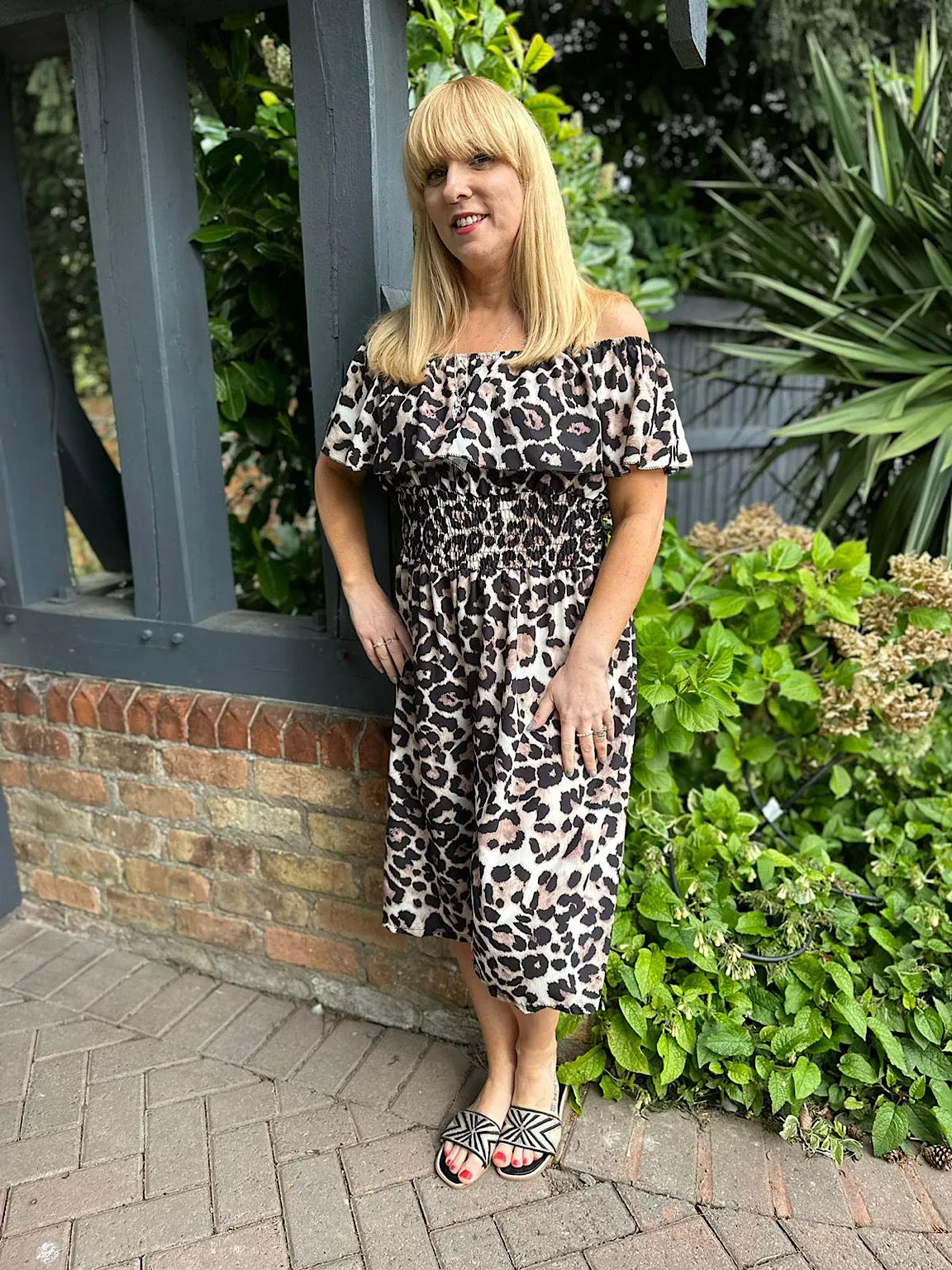 Natural Leopard Print Midi Jumpsuit