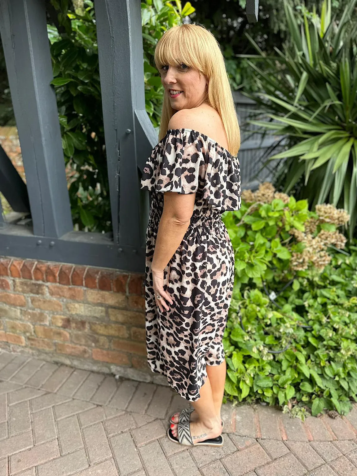 Natural Leopard Print Midi Jumpsuit