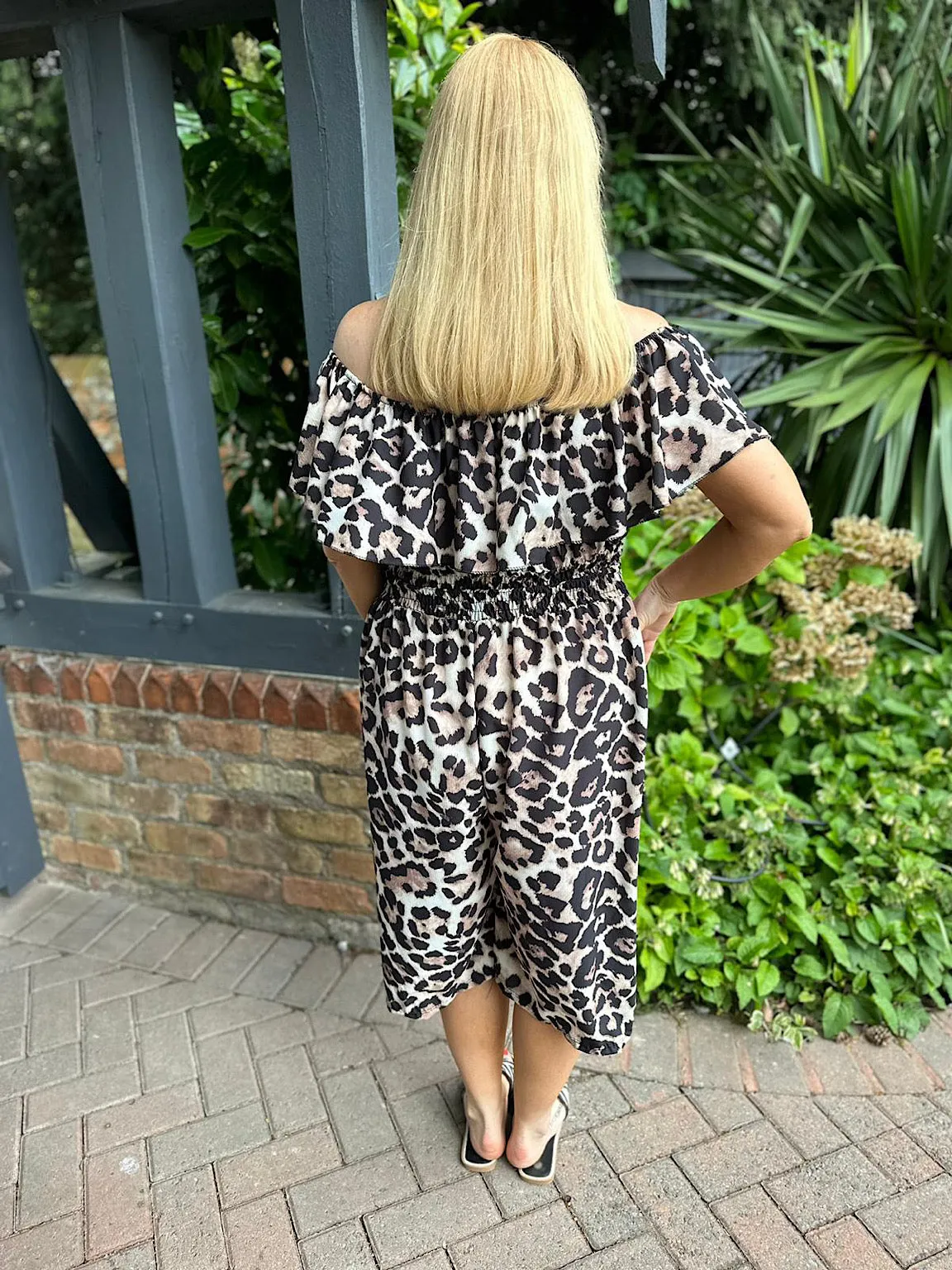 Natural Leopard Print Midi Jumpsuit