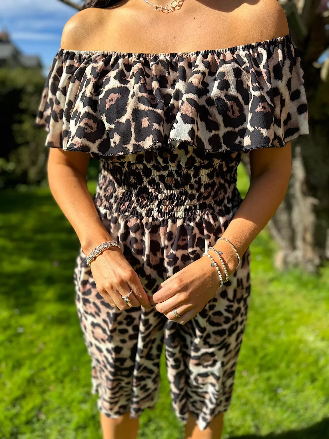 Natural Leopard Print Midi Jumpsuit