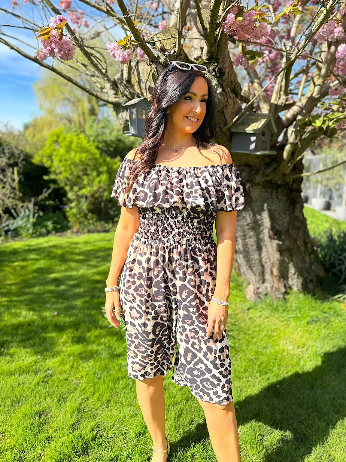 Natural Leopard Print Midi Jumpsuit