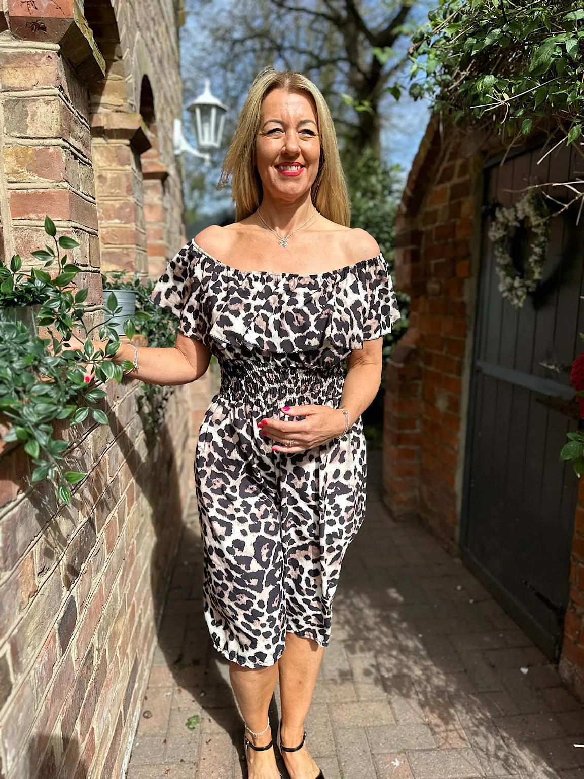 Natural Leopard Print Midi Jumpsuit