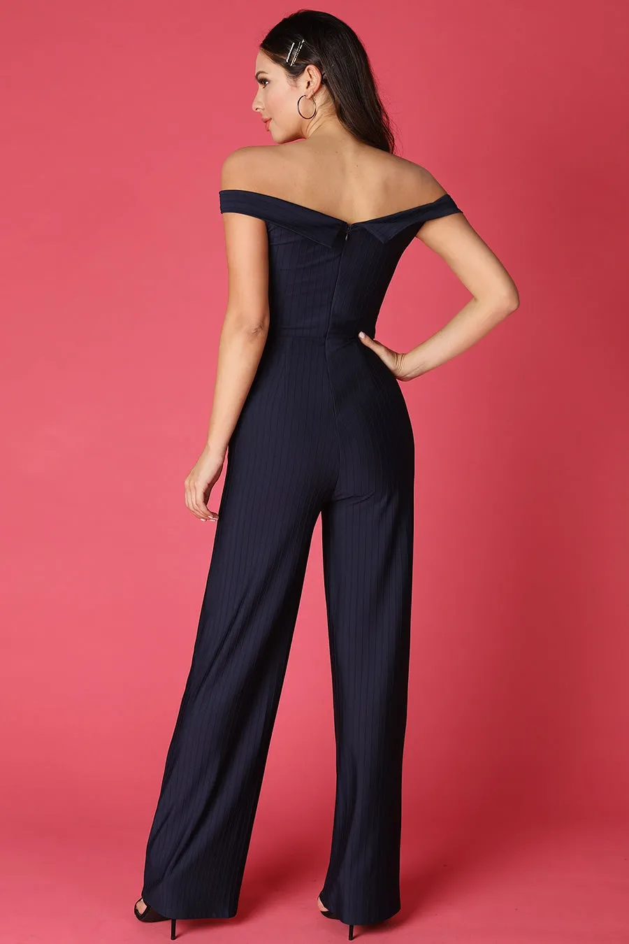 Navy Off Shoulder Knotted Jumpsuit