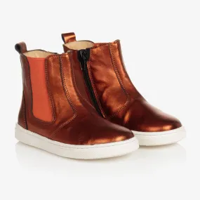 Orange Leather Ankle Boots