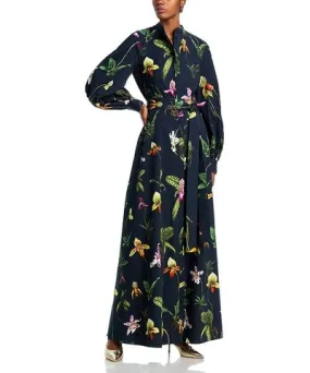 Oscar de la Renta Orchid Print Long Sleeve Dress