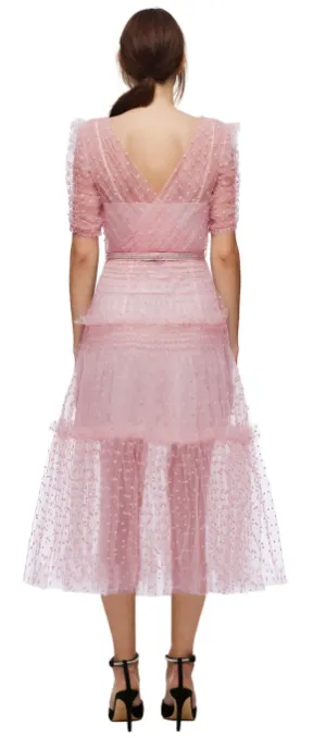 Pink Dot Mesh Midi Dress