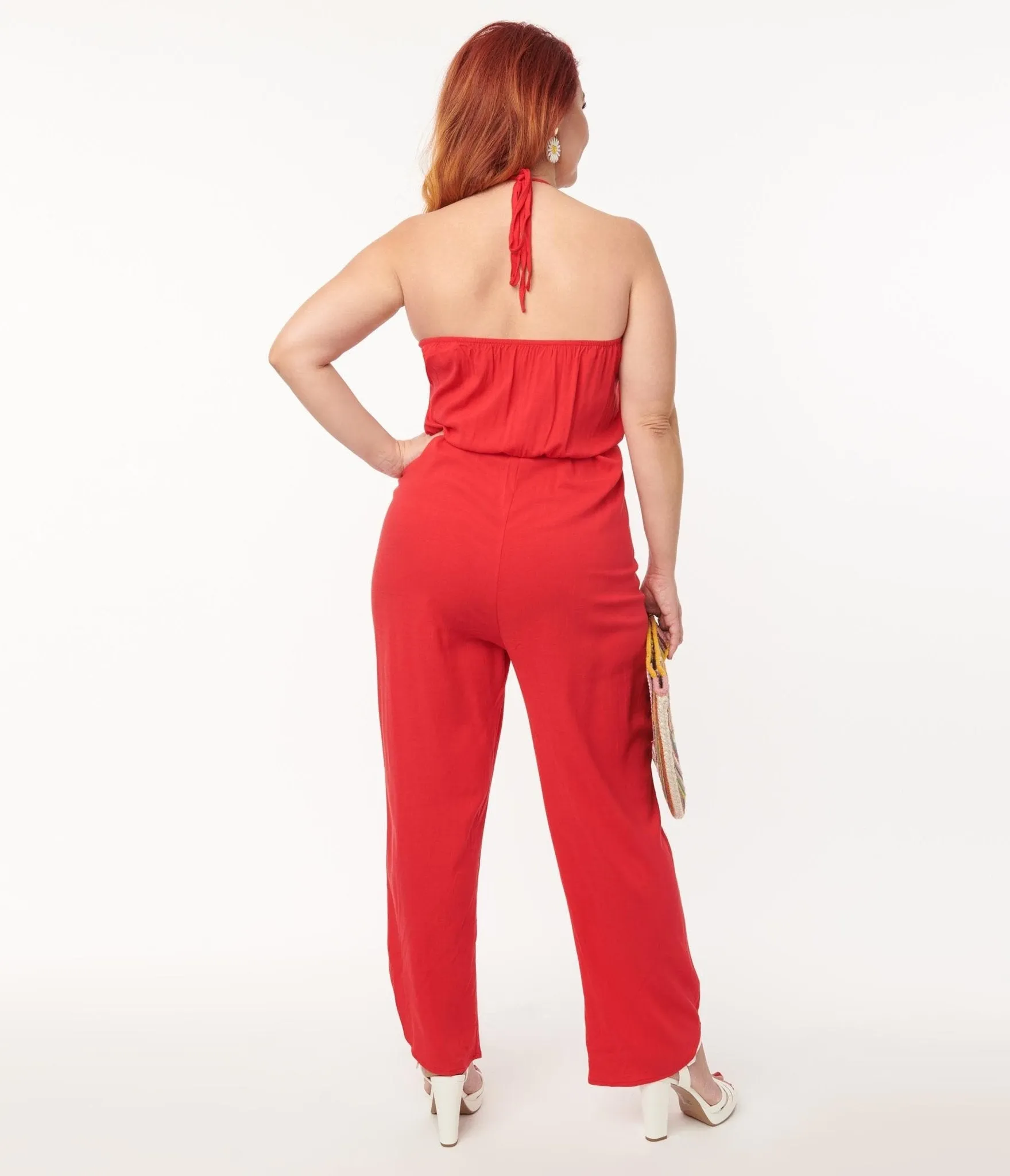 Plus Size Red Halter Jumpsuit