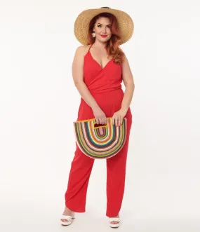 Plus Size Red Halter Jumpsuit