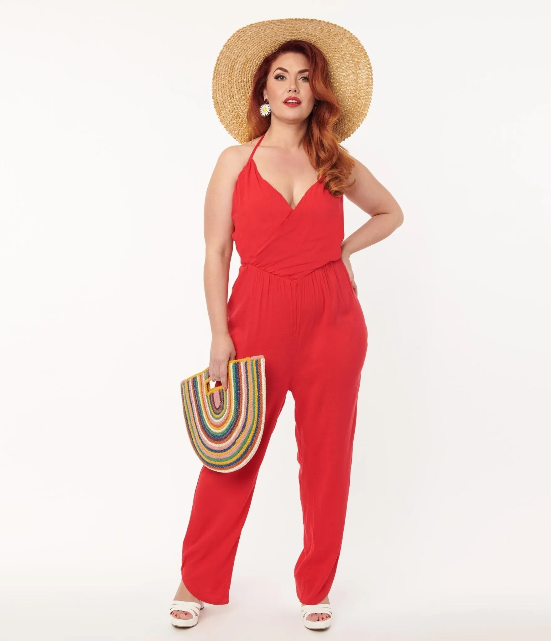 Plus Size Red Halter Jumpsuit