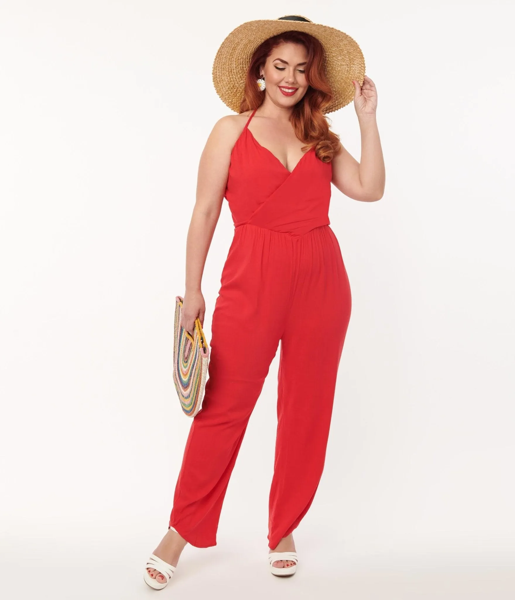 Plus Size Red Halter Jumpsuit