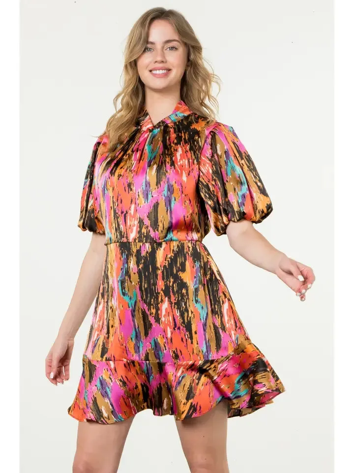 Printed Puff Sleeve Dress