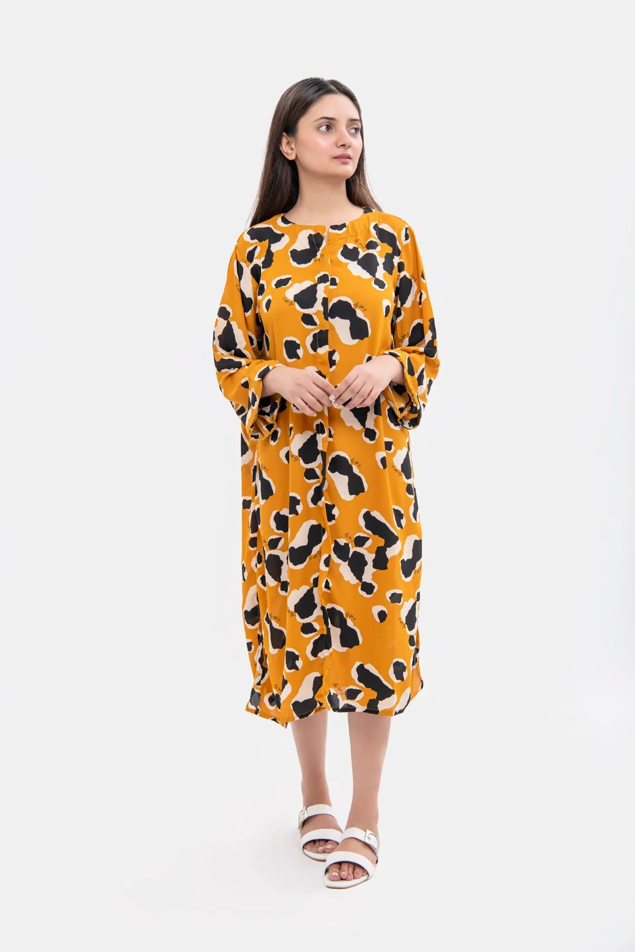 PRINTED TUNIC WITH FOLDOVER SLEEVES