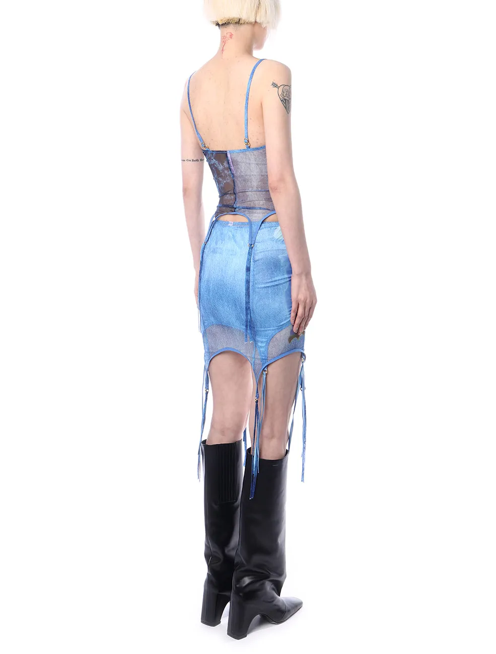 RoomSERVICE x Shyness exclusive Denim Print Suspender Skirt