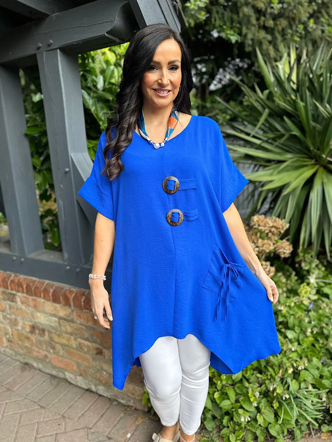 Royal Blue Dipped Hem Crepe Tunic Angie