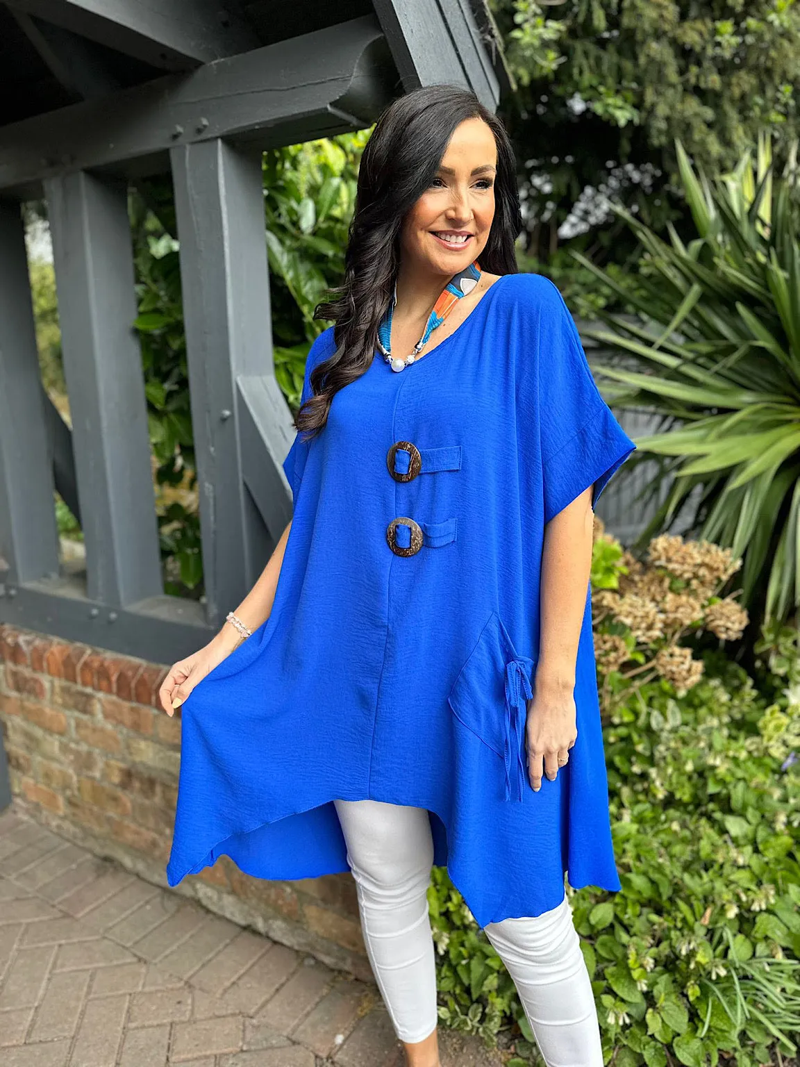 Royal Blue Dipped Hem Crepe Tunic Angie