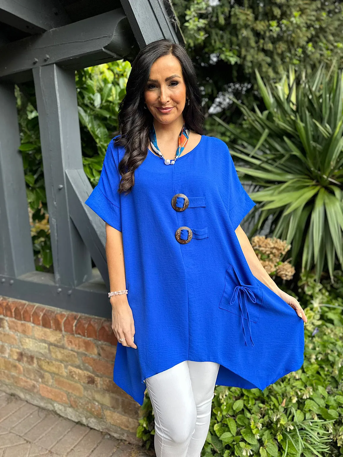 Royal Blue Dipped Hem Crepe Tunic Angie