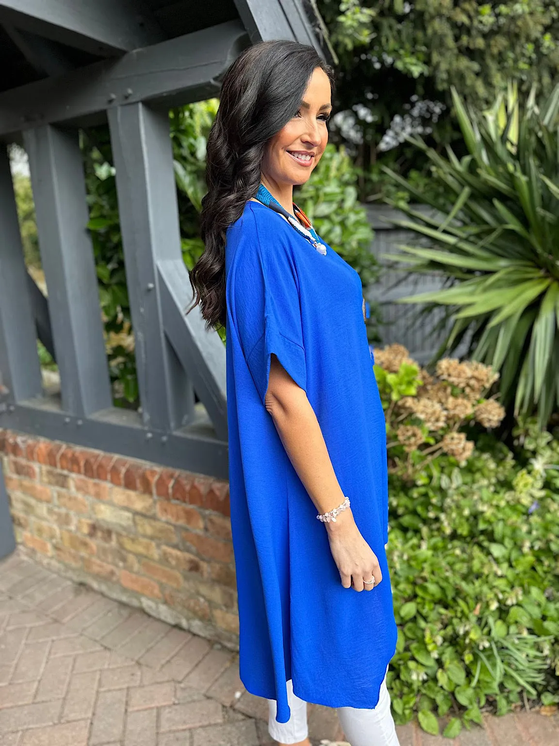 Royal Blue Dipped Hem Crepe Tunic Angie