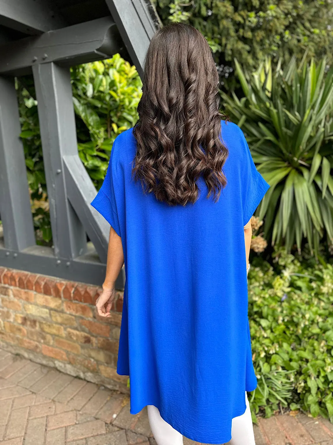 Royal Blue Dipped Hem Crepe Tunic Angie