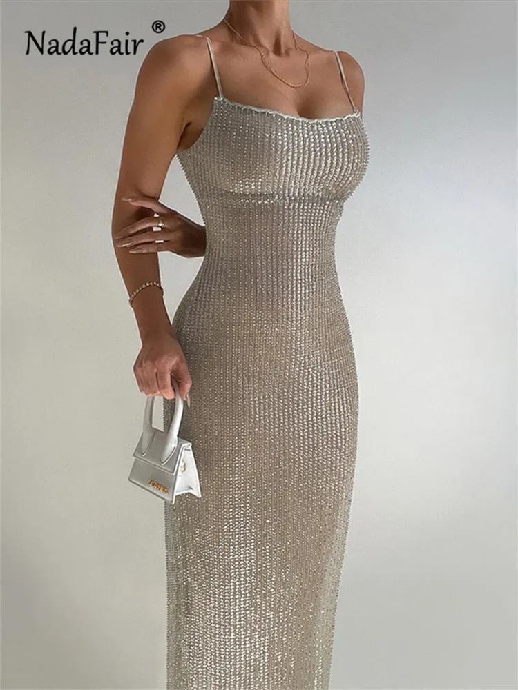 Sequins Women Summer Party Dress Bodycon Glitter Sexy Long Dresses Beach Backless Spaghetti Strap Y2K 2023 Strapless