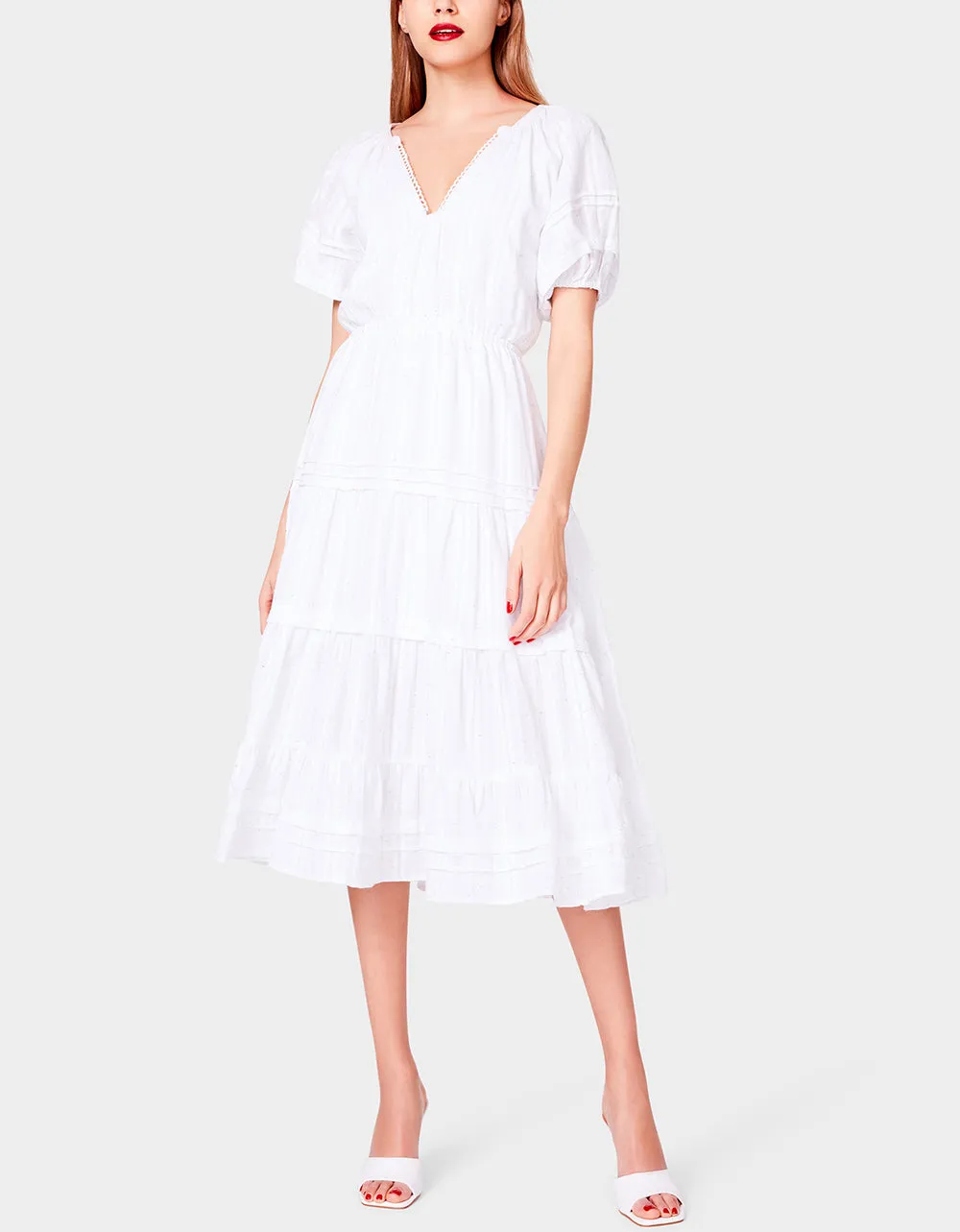 SPECTATOR PUFF SLEEVE MIDI DRESS WHITE | RE:LUV