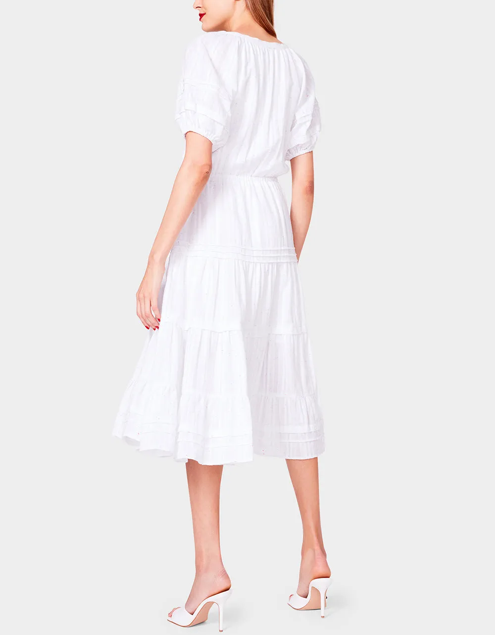 SPECTATOR PUFF SLEEVE MIDI DRESS WHITE | RE:LUV