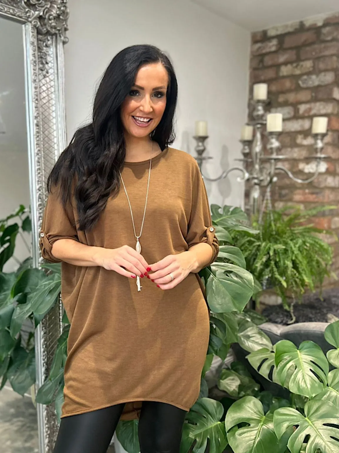 Tan Batwing Layered Tunic Gabby